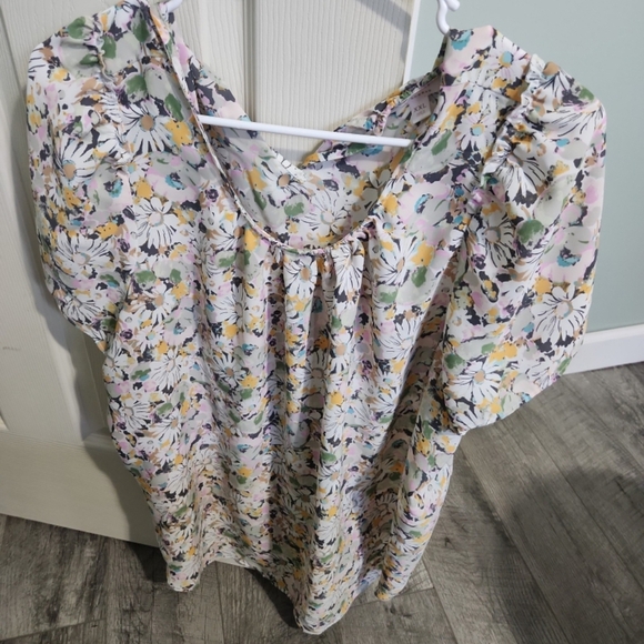 LC Lauren Conrad Other - LC Lauren Conrad Floral Blouse - White, Yellow, Green